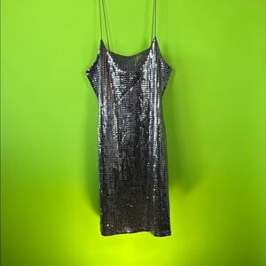 Almost Famous Silver Sequin Slip Mini Dress